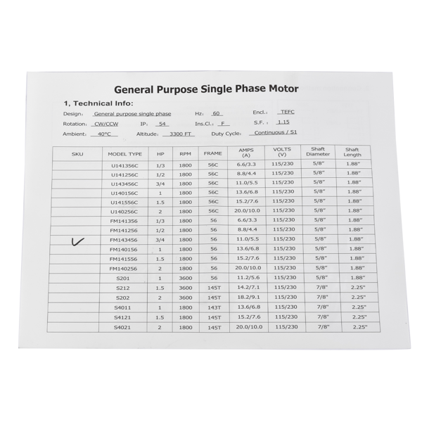 交流电机 3/4 HP Electric Motor 1725RPM AC115/230V 56 Frame 1-Phase 5/8" Key Shaft-13