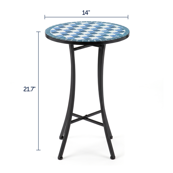 14inch  蓝白棋盘格铁桌面  圆形 马赛克边桌-4