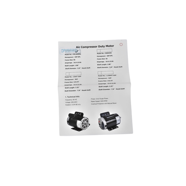 空气压缩机电机 2 HP Air Compressor Motor, Single Phase Electric Motor, 3450 RPM 56 Frame 60 HZ-12