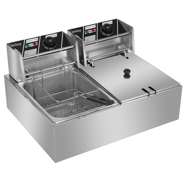 美规 EH82 110V 3400W 22.8QT/21.6L 电炸锅 银色 不锈钢 双缸/调温/UL电源线-4