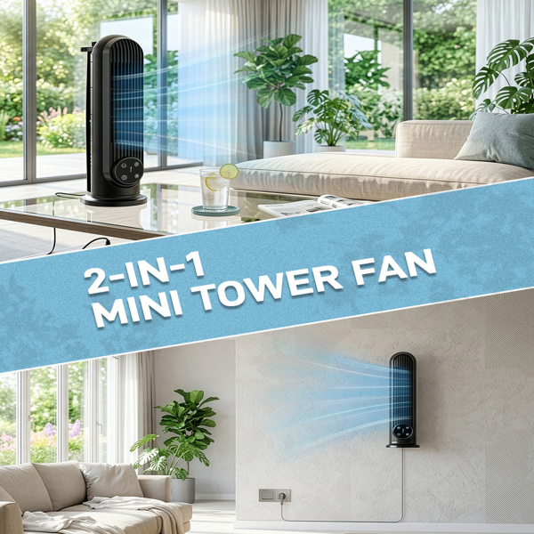 美规 RTW-CR 塔扇 110V 25W 16英寸 迷你柱形塔扇 触控 带遥控  塑料机身 铜电机 黑色 家用 3档 可摇头 9小时定时 落地壁挂两用款-10