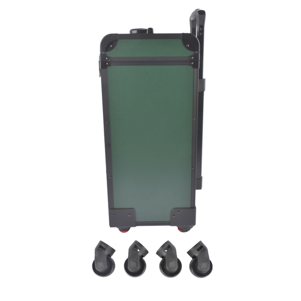 A1-万向轮拉杆美甲纹绣化妆箱 Portable 3-Tier Rolling Makeup Case with Universal Wheels for Makeup, Nail Art, Hair Styling Tools Storage (Dark Green + Black)-6