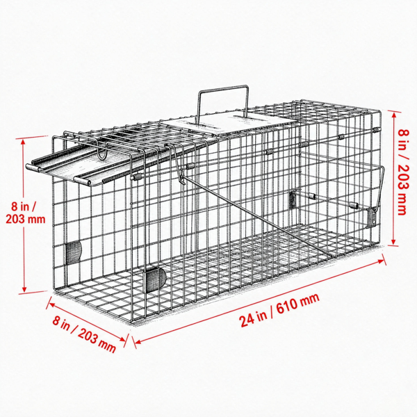 24“x 8”x 8“动物笼陷阱，带把手的折叠设计，适用于兔子、流浪猫、松鼠和浣熊-3