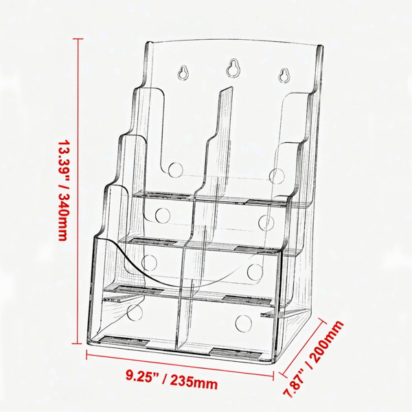 4层亚克力小册子架8.5 x 11英寸，透明塑料文献展示架，带可拆卸隔板，适用于办公室展览台面或壁挂式传单管理器-3