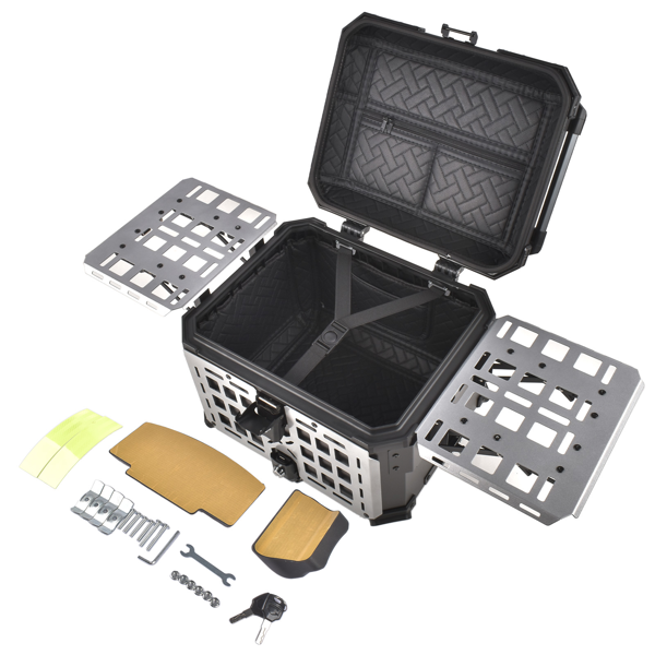 铝合金车尾箱 Aluminum Alloy 45L Motorcycle Tail Box w/Double Lock System Titanium w/Black Backrest-2