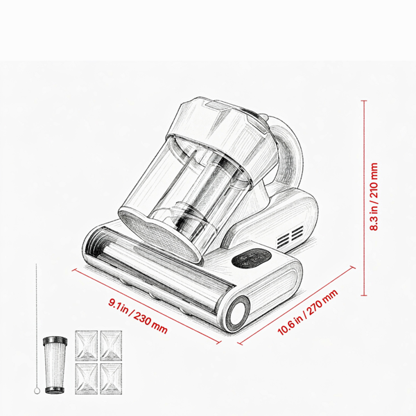 550W床垫吸尘器，18KPa吸力，带双集尘箱，HEPA过滤器，UV-C和加热，有线手持床和沙发，白色-3