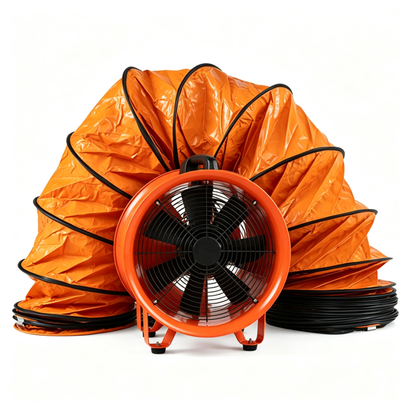 25FT PVC管道软管工业通风扇，520W高效轴流排气扇3300 RPM，低噪音7叶鼓风机，用于仓库地下室隧道排烟-3