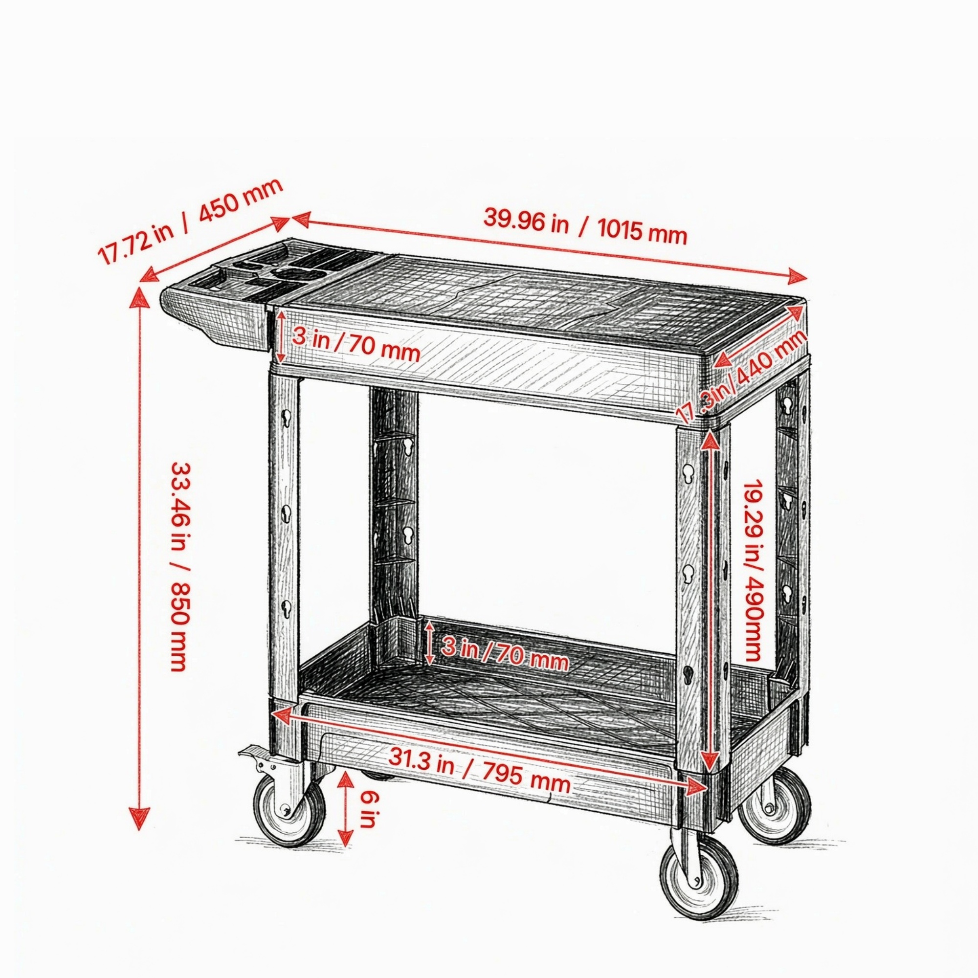 550 lb Two-Shelf Workshop Utility Cart