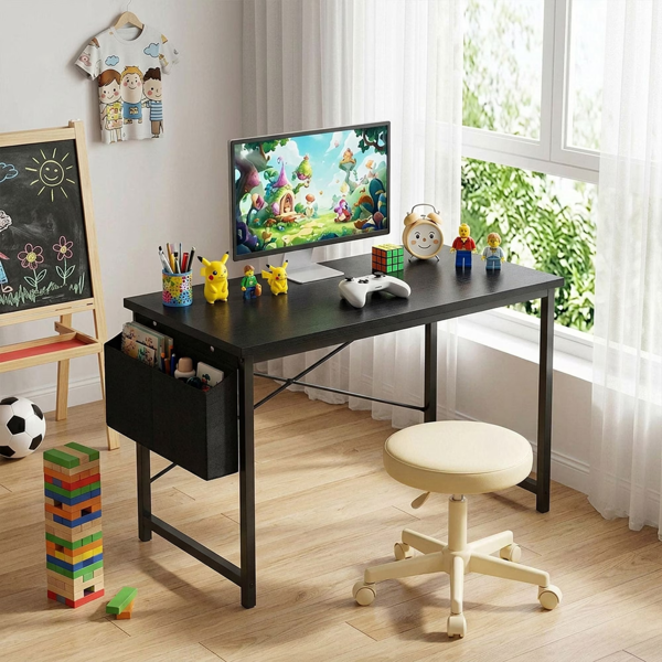 47 英寸小型家用办公桌，带收纳袋与挂钩，简约现代书桌，适用于卧室，黑色-6