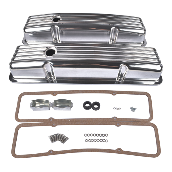 气门室盖 Aluminum Short Finned Valve Covers w/Gaskets Fit for 1958-1986 Chevy SBC 283-400-1
