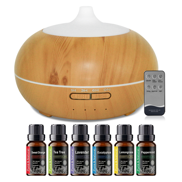 550 毫升精油香薰机，超声波雾化香薰仪；配备七色氛围灯，缺水自动停机，适用于居家、卧室、宠物房 —— 浅黄款-1