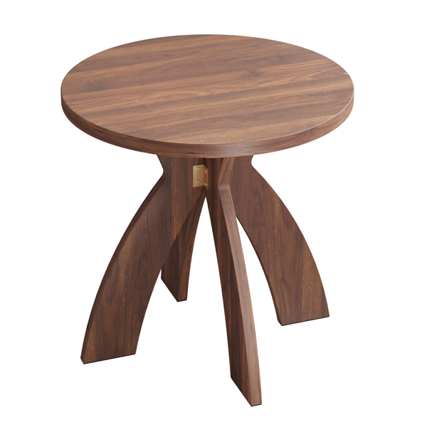 胡桃色 密度板贴三胺 60*60*60cm 弧形交叉腿 圆形 边几-6