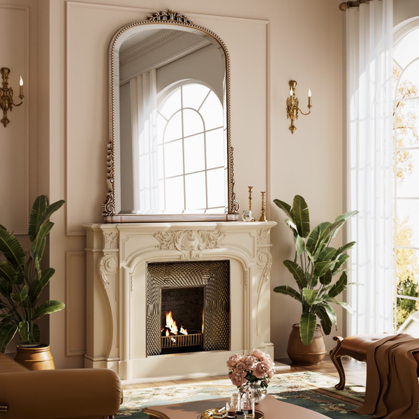 40 英寸 ×28 英寸拱形浴室镜，复古梳妆墙面装饰镜，古银色-4