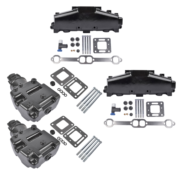 排气歧管 4pcs Manifold&Riser Kit 44354 860246 Fit for MerCruiser Wet Joint V6 V8 Early 80s-02-3