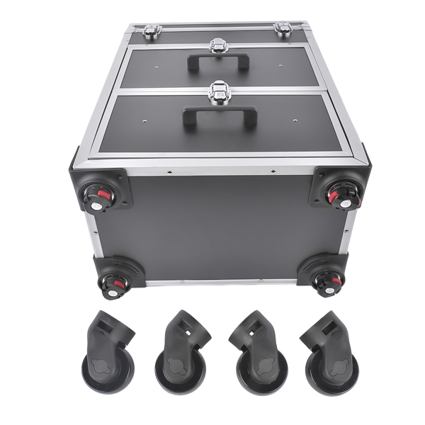 A1-万向轮拉杆美甲纹绣化妆箱 Portable 3-Tier Rolling Makeup Case with Universal Wheels for Makeup, Nail Art, Hair Styling Tools Storage (Black + Silver)-4
