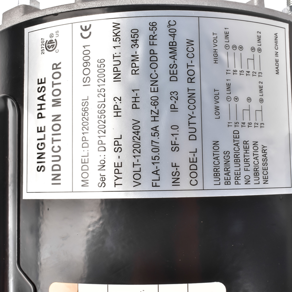 空气压缩机电机 2 HP Air Compressor Motor, Single Phase Electric Motor, 3450 RPM 56 Frame 60 HZ-13