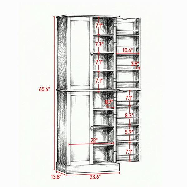 65英寸厨房餐具柜，4门，带16个架子，黑色-5