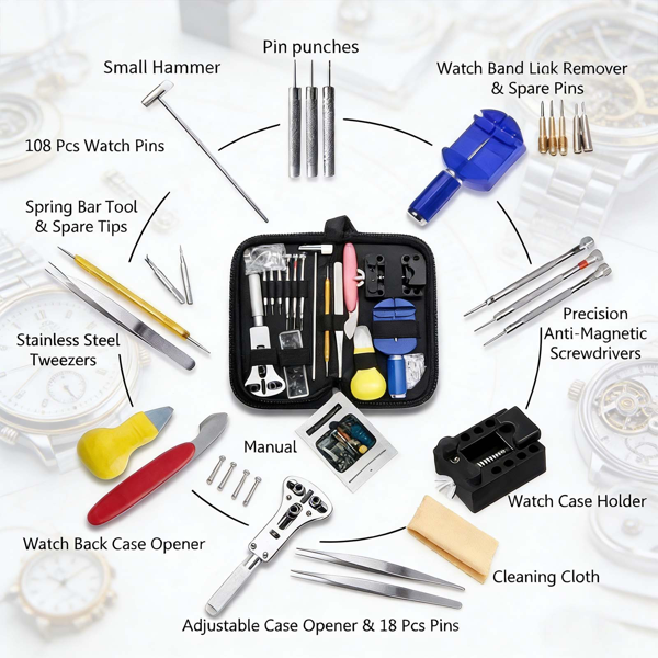 147PCS手表维修工具包后盖开启器拆卸器弹簧销杆制表机-1