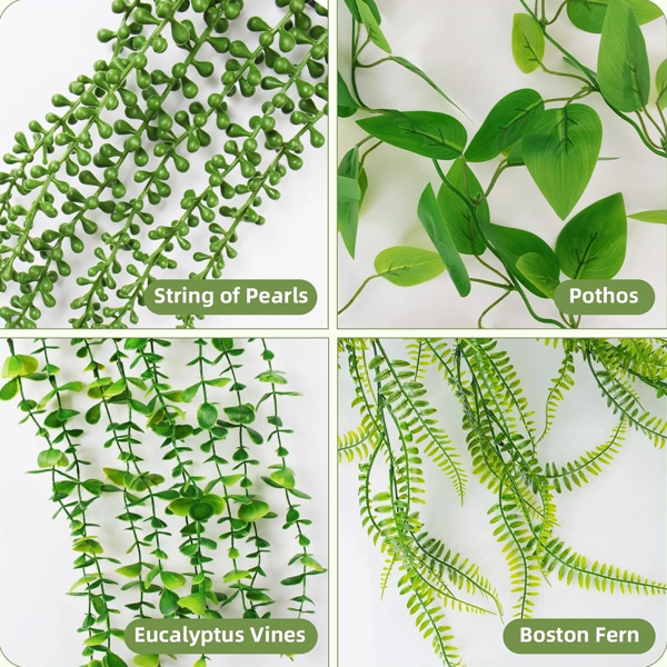 UK4件装盆栽仿真悬挂植物室内假蔓生植物家居房间（曼陀罗尤加利长波斯绿萝）-8