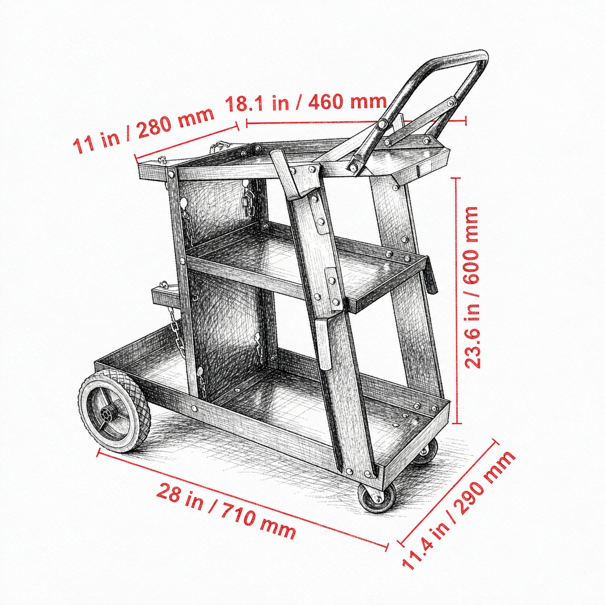 Heavy Duty Welding Cart 3-Tier view 3