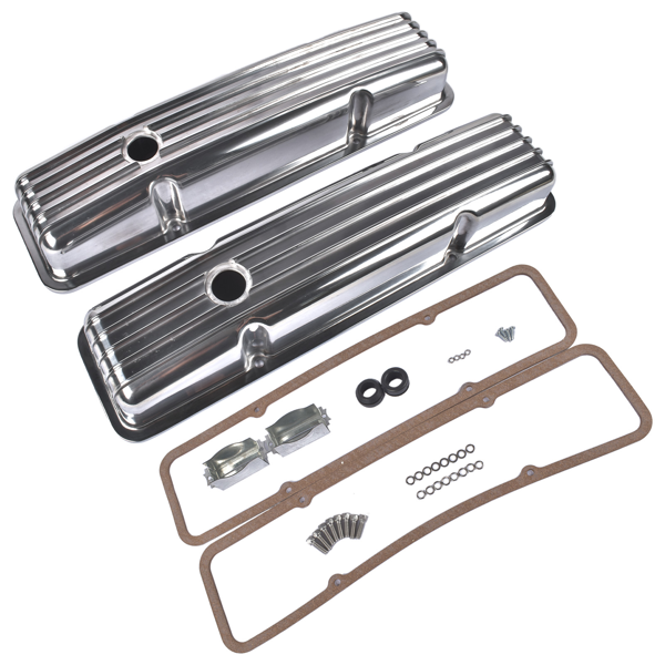 气门室盖 Aluminum Short Finned Valve Covers w/Gaskets Fit for 1958-1986 Chevy SBC 283-400-5