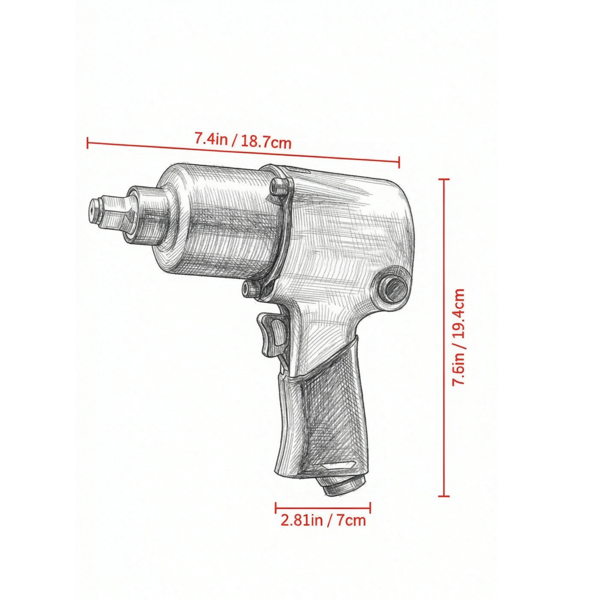 1/2“驱动气动冲击扳手，880 ft-lbs螺母破坏扭矩，7500 RPM轻型气动冲击枪，用于汽车维修和维护-3