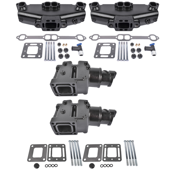 排气歧管 4pcs Manifold&Riser Kit 44354 860246 Fit for MerCruiser Wet Joint V6 V8 Early 80s-02-4