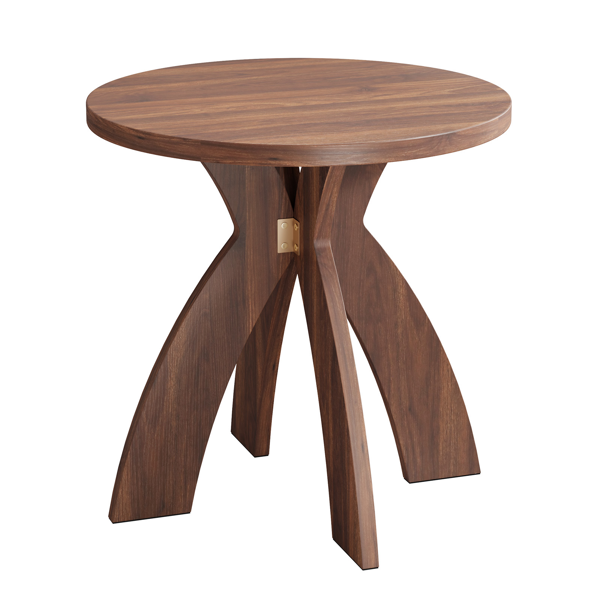 胡桃色 密度板贴三胺 60*60*60cm 弧形交叉腿 圆形 边几-2