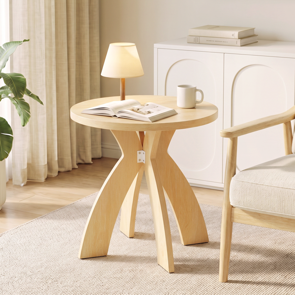 原木色 密度板贴三胺 60*60*60cm 弧形交叉腿 圆形 边几-1