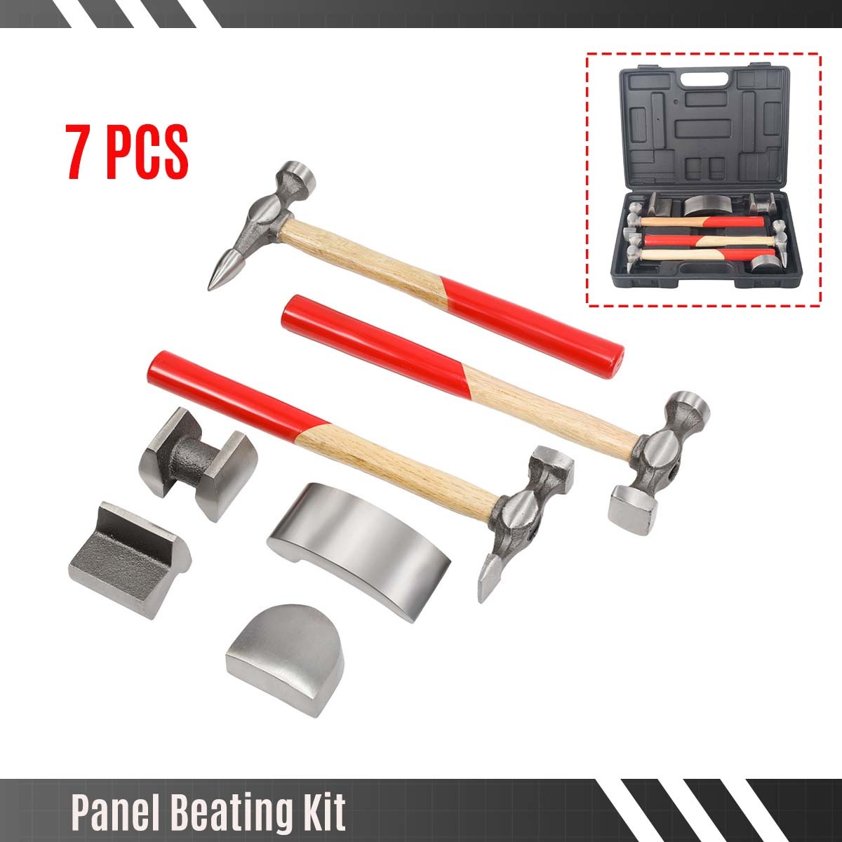 7x Auto Body Repair Tool Kit Craft Panel Beating Hammer and Dolly Set Hammer view 2