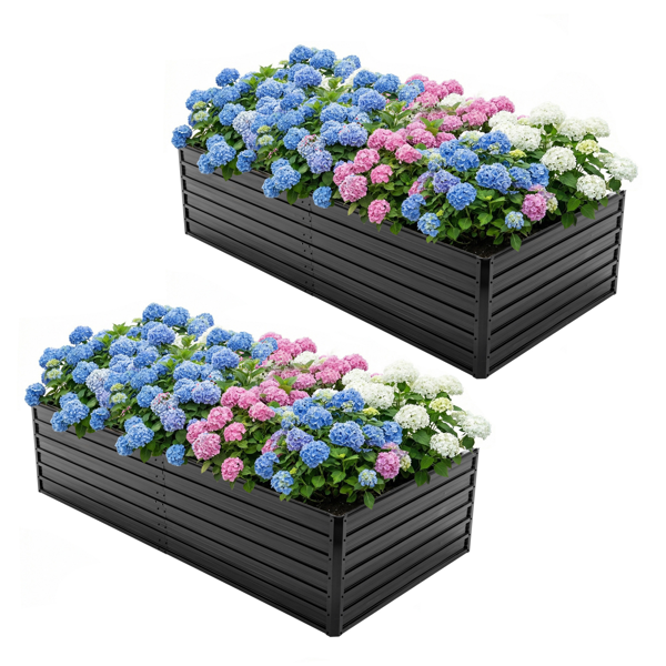 2 件套 240×120×64cm 高架种植床，开放式底部利于排水的大型金属种植箱，配备 8 根加固杆，防锈钢材 —— 适用于蔬菜、水果、花卉、香草-9