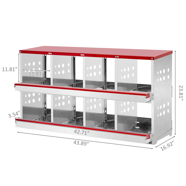 8隔间 109*43*67 斜顶房屋 红色 拆装 铁 喂食用品-3
