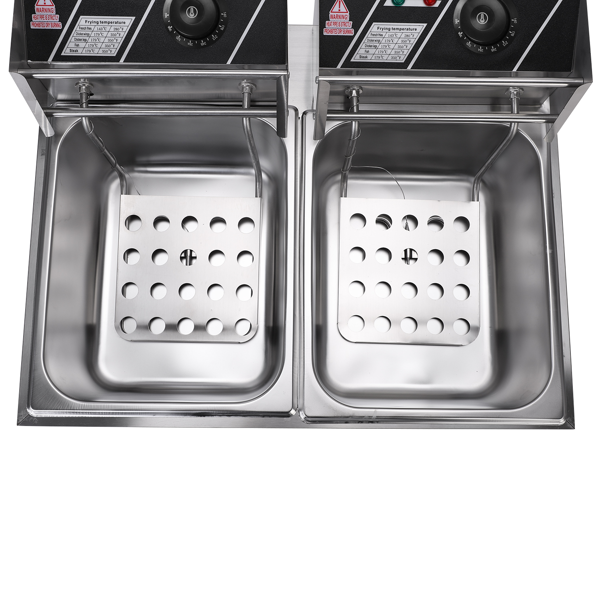 美规 EH82 110V 3400W 22.8QT/21.6L 电炸锅 银色 不锈钢 双缸/调温/UL电源线-2