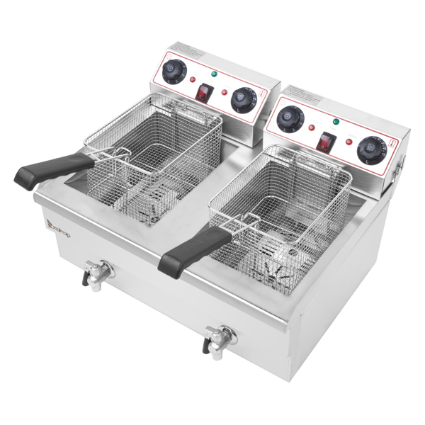 英规 IEF-102V 220.00V 6000W 24.9quart/23.6L 电炸锅 银色 不锈钢 水龙头双缸-3