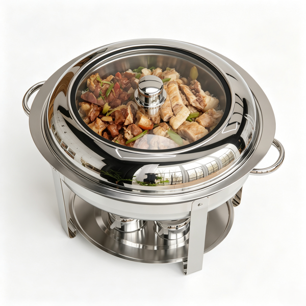2pcs 不锈钢 玻璃 6L 可视拆装款 自助餐炉 椭圆形 银色-7