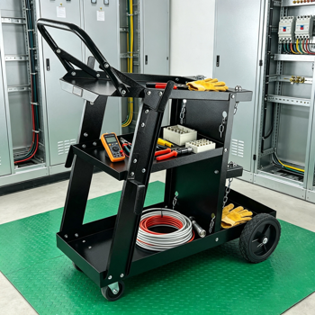 重型焊接车3层，400磅滚焊机车，带360°旋转轮和MIG TIG ARC MMA等离子切割机油箱安全链