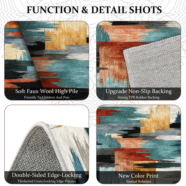 三件套厨房地毯，防滑可水洗，抽象图案厨房走廊地毯，柔软舒适，适用于水槽、地板、入口、走廊和浴室。-7