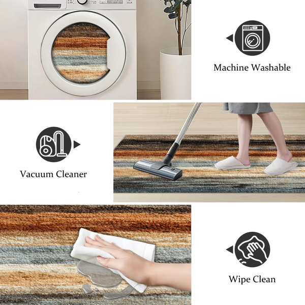 三件套厨房地毯，防滑可水洗，抽象图案厨房走廊地毯，柔软舒适，适用于水槽、地板、入口、走廊和浴室。-9