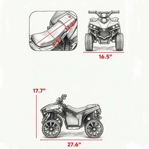 6V儿童ATV 4轮车，带音乐和LED大灯的电动骑乘车，室内外，18-56个月，红色-4
