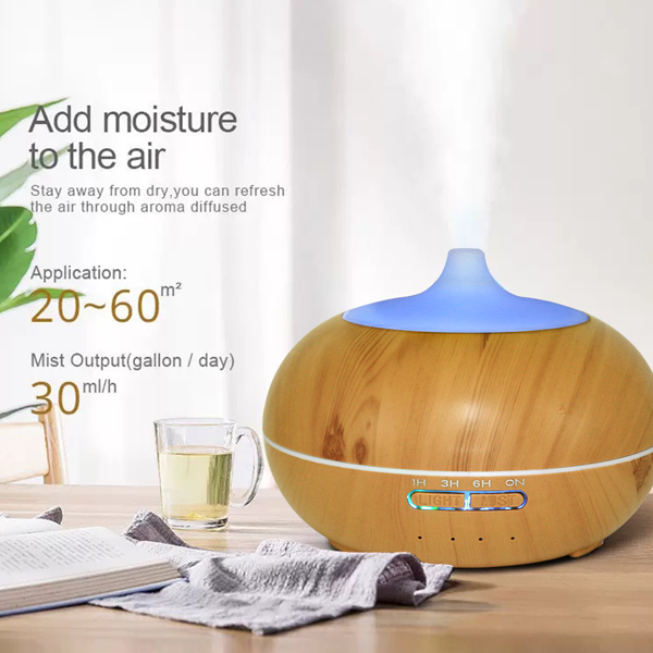 550 毫升精油香薰机，超声波雾化香薰仪；配备七色氛围灯，缺水自动停机，适用于居家、卧室、宠物房 —— 浅黄款-7