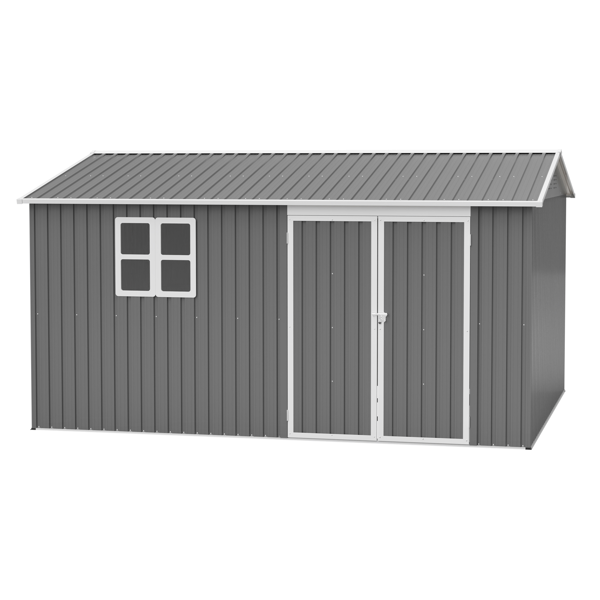 12×10 英尺重型储物棚，户外金属园艺工具房，带窗户与安全锁，防水抗紫外线，配备 4 处通风口、底部支撑框架 —— 大容量庭院储物棚，可存放自行车、工具箱、除草机-16