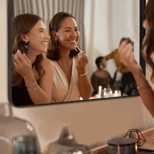 浴室镜 20 英寸 ×28 英寸长方形金属边框壁挂镜，金色-5