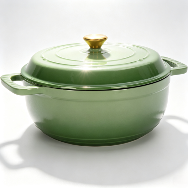 铸铁 6QT 烹饪锅具 渐变绿 含两个硅胶手套 珐琅锅-5