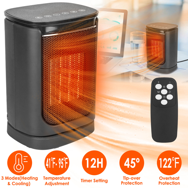 （物流随机发，自提可发加拿大）便携式陶瓷取暖器，1500W 电暖器，支持 90° 摇头、遥控、12 小时定时，具备倾倒 & 过热保护，适用于家庭、办公室、宿舍-1