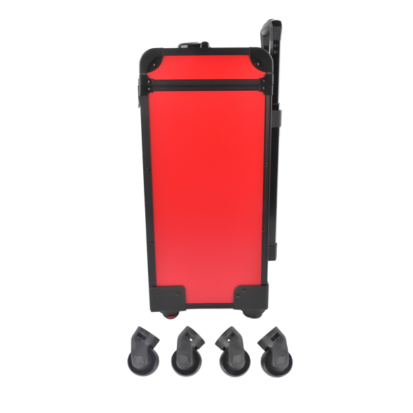 A1-万向轮拉杆美甲纹绣化妆箱 Portable 3-Tier Rolling Makeup Case with Universal Wheels for Makeup, Nail Art, Hair Styling Tools Storage (Red + Black)-3