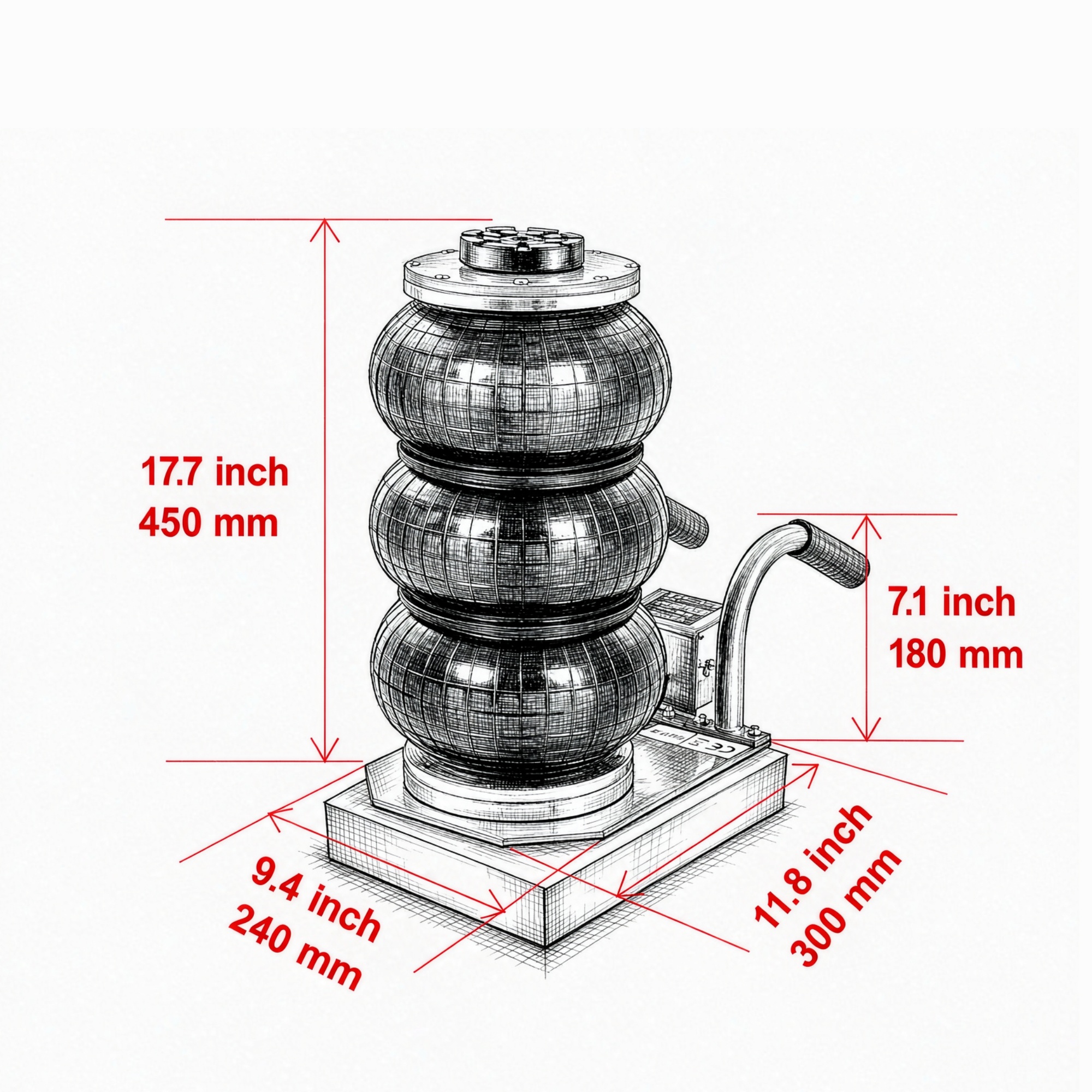 3 Ton/6600 lbs Triple Bag Air Jack with Six Steel Pipes, 17.7″ Fast Lifting Pneumatic Jack with Side Handles view 3