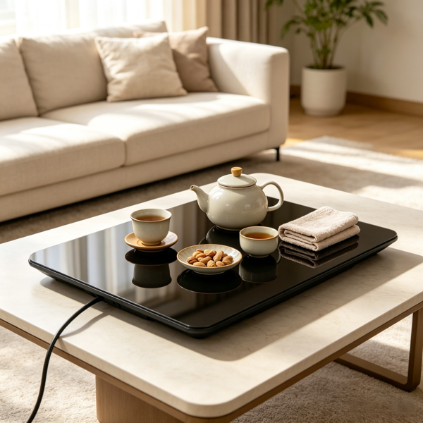 16.5“x 11”电热托盘，便携式钢化玻璃加热垫（65-90℃），适用于餐饮和聚会-1