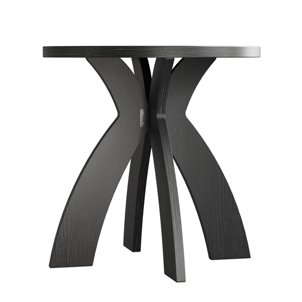 黑色 密度板贴三胺 60*60*60cm 弧形交叉腿 圆形 边几-7