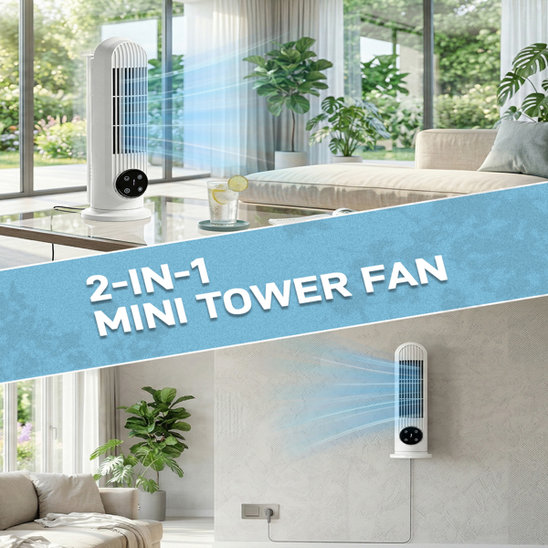 美规 RTW-CR 塔扇 110V 25W 16英寸 迷你柱形塔扇 触控 带遥控  塑料机身 铜电机 白色 家用 3档 可摇头 9小时定时 落地壁挂两用款-10