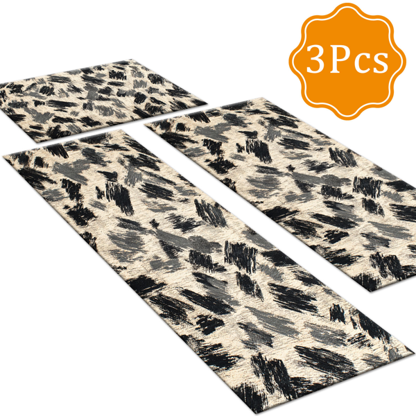 三件套厨房地毯，防滑可水洗，抽象图案厨房走廊地毯，柔软舒适，适用于水槽、地板、入口、走廊和浴室。-2